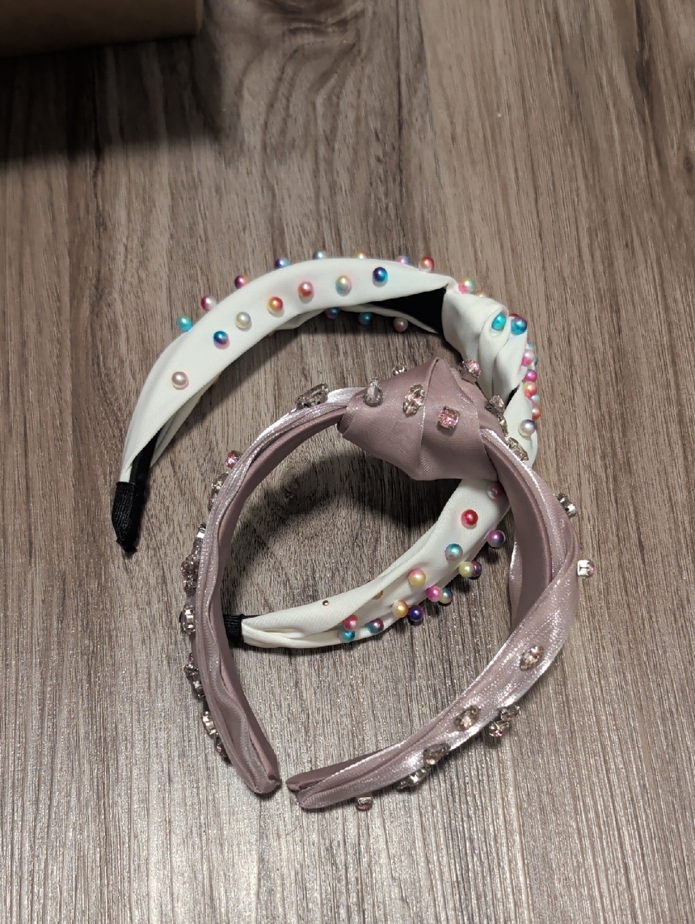 Embellished Knot Headband Set - White & Light Pink